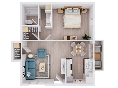 Floor plan for 1 bed, 1 bath, 774 sqft